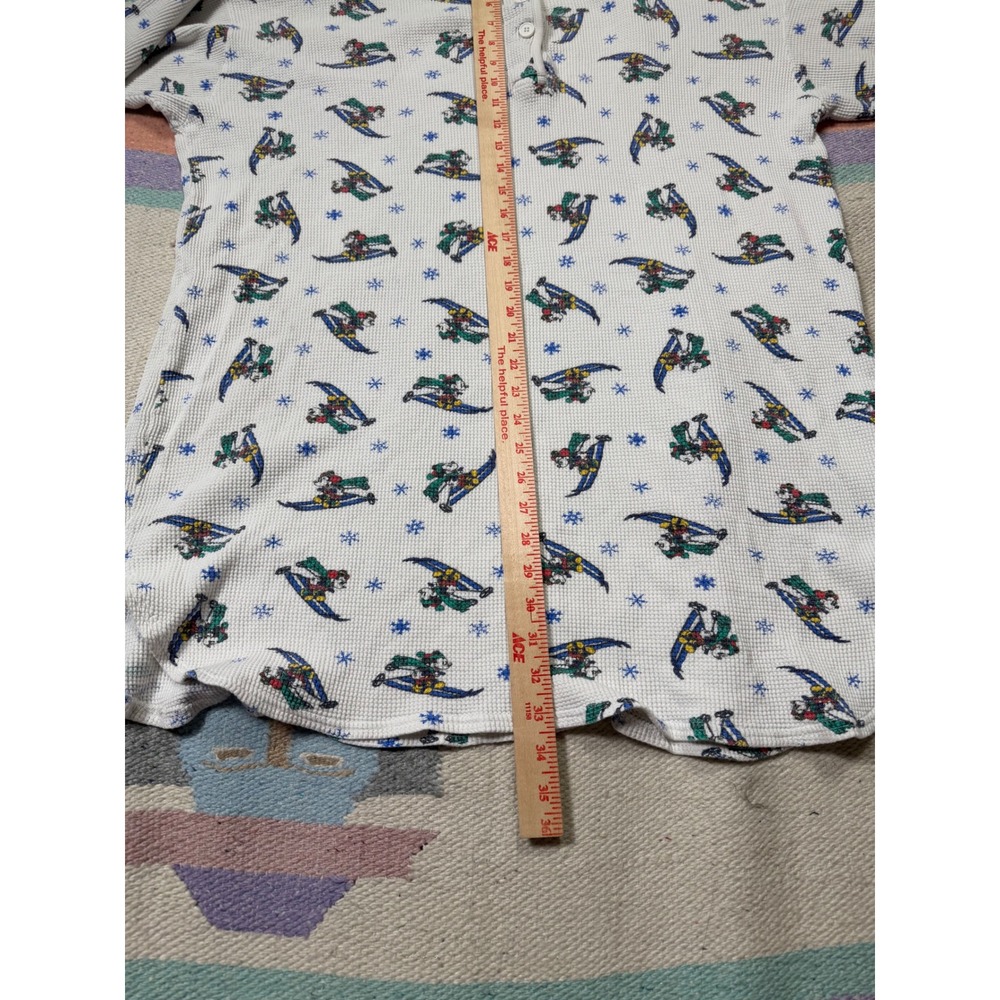 Vintage Disney Mickey Mouse Skiing Waffle Sleep Shirt Nightgown One Size Winter - Picture 6 of 6